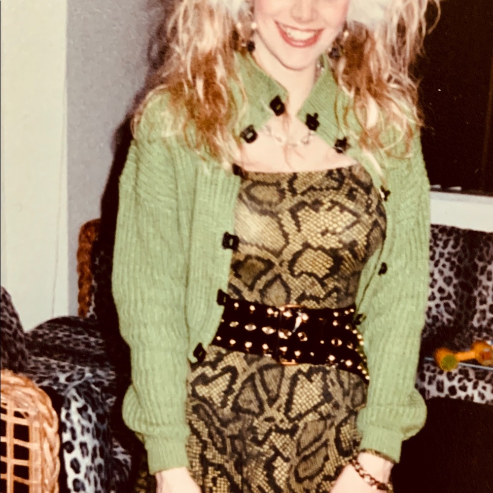 Betsey long sleeve green w/ blk leopard dress